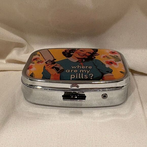 Retro Humor Pill Travel Pill Box 2 Compartment Medicine Pill Case NEW - Picture 2 of 4